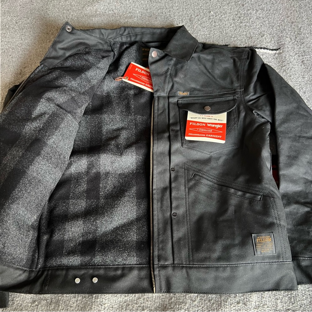 Filson X Wrangler Mackinaw Wool Lined Tin Cloth Archival Adventure Jacket Waxed - Picture 2 of 16